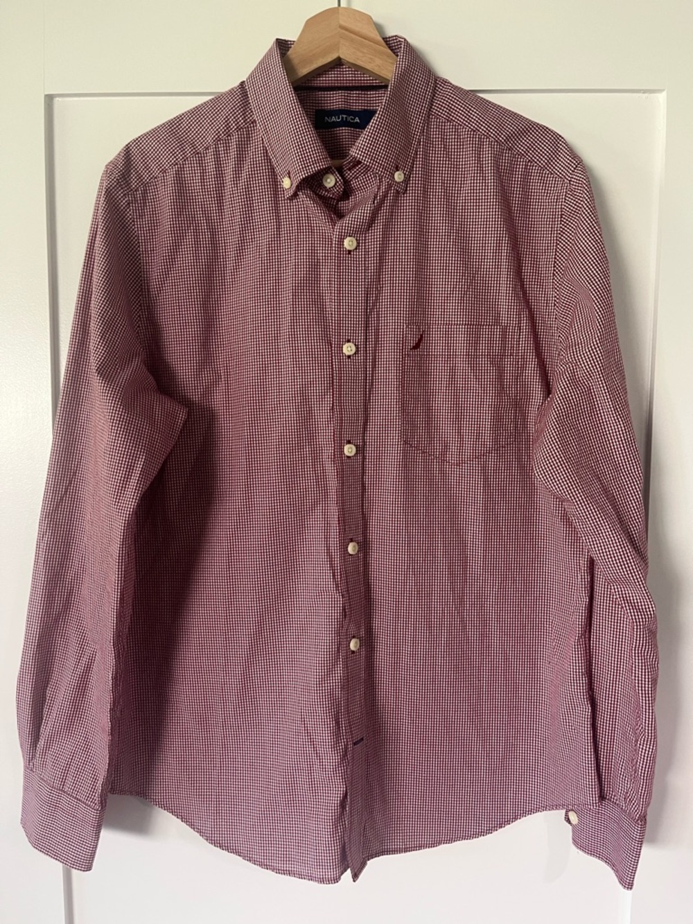 Nautica Men’s Burgundy Gingham Button-Down Shirt